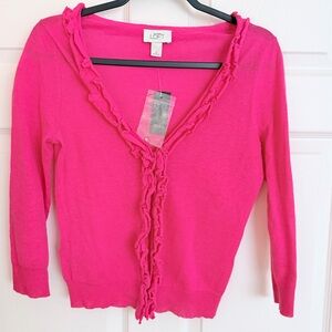 NWT LOFT Lightweight Linen Cardigan Knit Sweater with Ruffle Trim